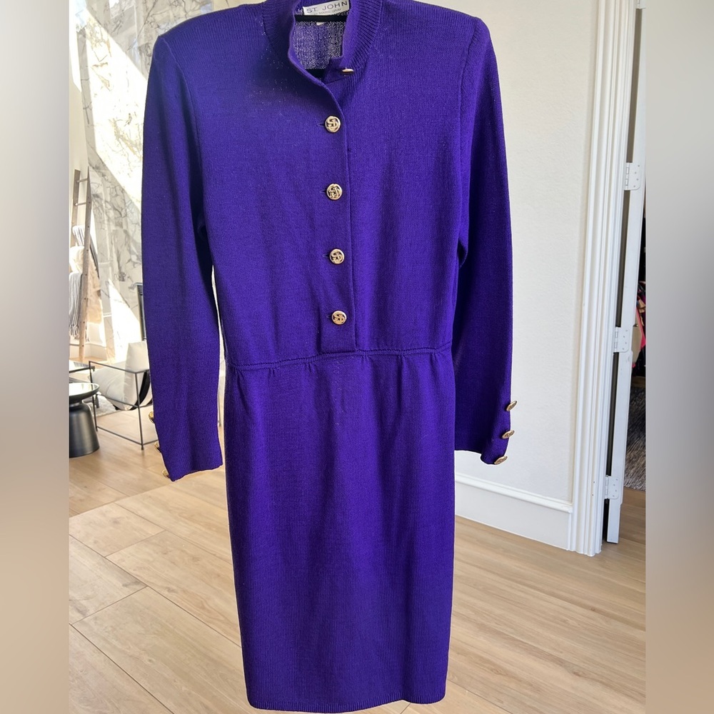 St. John Purple Dress with Gold Buttons